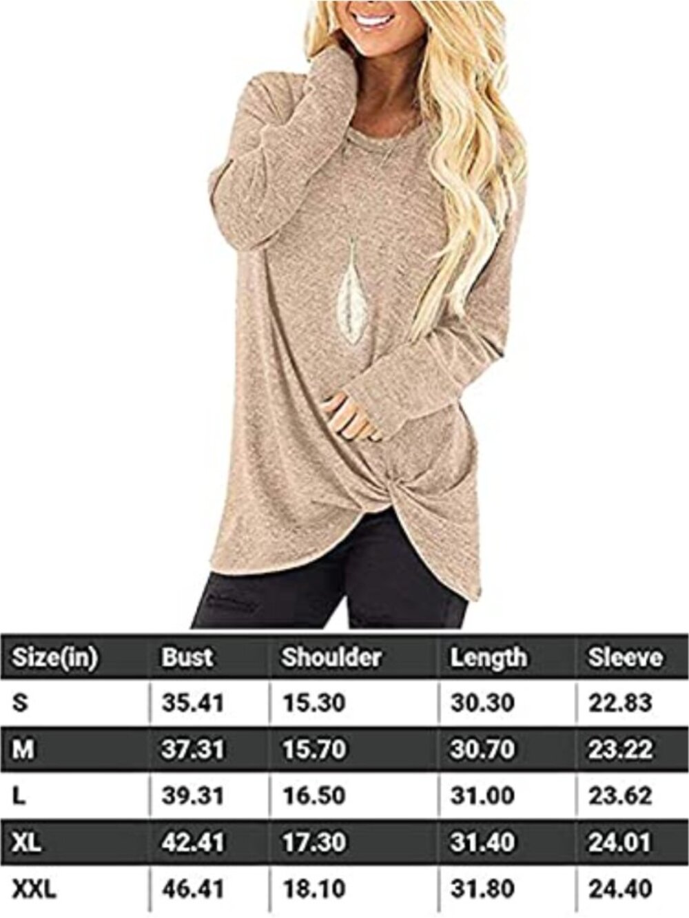 Women's Long Sleeve Side Twist Knotted Blouse Tunic Top Loose Fit Fall - Picture 2 of 2